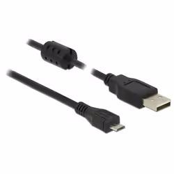 DeLOCK 5m, USB 2.0-A/USB 2.0 Micro-B, 5 m, USB A, Micro-USB B, USB 2.0, Mâle/Mâle, Noir