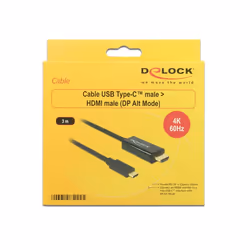 DeLOCK 85292 câble vidéo et adaptateur 3 m USB Type-C HDMI Noir