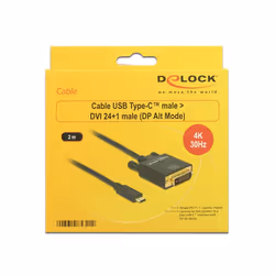 DeLOCK 2m, USB-C/DVI 24+1 adaptateur graphique USB 3840 x 2160 pixels Noir