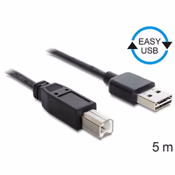 DeLOCK 85553, 5 m, USB A, USB B, USB 2.0, 480 Mbit/s, Noir