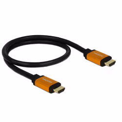 DeLOCK 85726, 0,5 m, HDMI Type A (Standard), HDMI Type A (Standard), Compatibilité 3D, 48 Gbit/s, Noir, Or