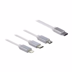 DeLOCK Câble de chargement USB Type-C™ 3 en 1 rétractable pour Lightning™ / Micro USB / USB Type-C™ blanc