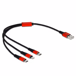 DeLOCK Câble USB de chargement 3-en-1 pour Lightning / Micro USB / USB Type-C 30 cm, 0,3 m, USB A, USB C/Micro-USB B/Lightnin ...