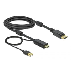 DeLOCK 85965 câble vidéo et adaptateur 3 m HDMI Type A (Standard) DisplayPort + USB Type-A Noir