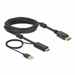 DeLOCK 85966, 5 m, HDMI Type A (Standard), DisplayPort + USB Type-A, Mâle, Mâle, Droit