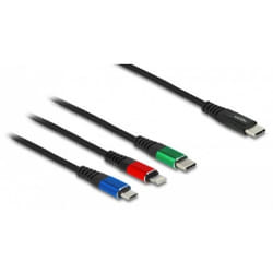 DeLOCK Câble USB de chargement 3-en-1 USB Type-C™ à Lightning™ / Micro USB / USB Type-C™, 1 m
