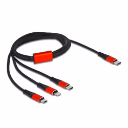 DeLOCK 86711, 1 m, USB C, USB C/Micro-USB B/Lightning, USB 2.0, Noir, Rouge
