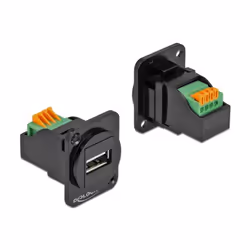 DeLOCK 86734, Plat, Noir, USB A, Terminal, Femelle, Plastique