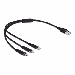 DeLOCK 87152, 0,3 m, USB A, USB C/Micro-USB B/Lightning, USB 2.0, Noir
