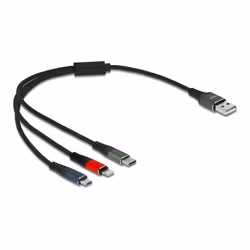DeLOCK 87236, 0,3 m, USB A, Micro-USB B/Lightning/Apple 30-pin, USB 2.0, Noir, Bleu, Vert, Rouge