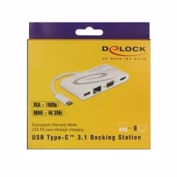DeLOCK 87731 station d'accueil USB 3.2 Gen 1 (3.1 Gen 1) Type-C Gris, Blanc