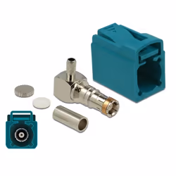 DeLOCK 89723, FAKRA Z, Mâle, 90°, Or, Bleu, Acier inoxydable, Laiton, Cuivre, Nickel, Plastique