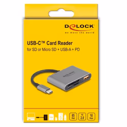 DeLOCK 91016 lecteur de carte mémoire USB 2.0 Type-C Gris