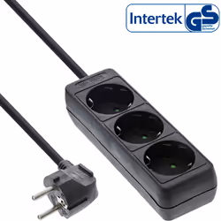 InLine 16433, 3 m, Courbe, 1,5 mm², Noir, Plastique, 3 sortie(s) CA