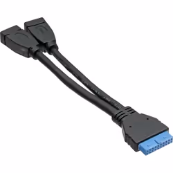 InLine 33445I, 2x USB A, 19 pin, 0,15 m, Noir