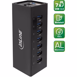 InLine 4043718214402, USB 3.2 Gen 1 (3.1 Gen 1) Type-A, USB 3.2 Gen 1 (3.1 Gen 1) Type-A, 5000 Mbit/s, Noir, Aluminium, CC