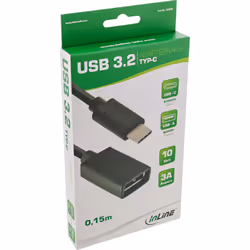 InLine 35800 câble USB 0,15 m USB 3.2 Gen 2 (3.1 Gen 2) USB A USB C Noir