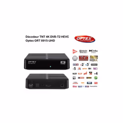 Décodeur TNT 4k BOX - DVB-T2 HEVC Optex ORT 8915-UHD Le Décodeur TNT 4K offre une expérience télévisuelle exceptionnelle , vo ...