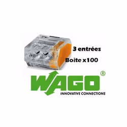 Borne de connexion automatique wago à 3 entrées, transparente pour une parfait visibilité et controle du dénudage et de la co ...