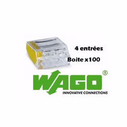 Borne de connexion automatique wago à 4 entrées, transparente pour une parfait visibilité et controle du dénudage et de la co ...
