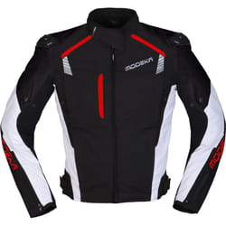 Modeka Lineos Veste textile de moto, noir-blanc-rouge, taille XS pour Hommes