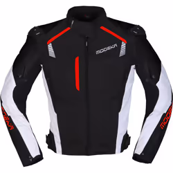 Modeka Lineos Veste textile de moto, noir-blanc-rouge, taille XS pour Hommes
