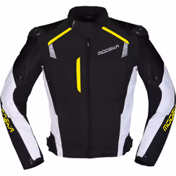 Modeka Lineos Veste textile de moto, noir-blanc-jaune, taille L pour Hommes