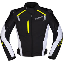 Modeka Lineos Veste textile de moto, noir-blanc-jaune, taille 2XL pour Hommes