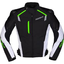 Modeka Lineos Veste textile de moto, noir-blanc-vert, taille L pour Hommes