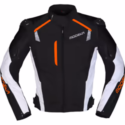 Modeka Lineos Veste textile de moto, noir-blanc-orange, taille M pour Hommes