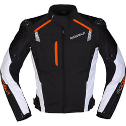 Modeka Lineos Veste textile de moto, noir-blanc-orange, taille 2XL pour Hommes