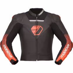 Modeka Yron Veste en cuir de moto, noir-rouge, taille 50 pour Hommes