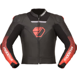 Modeka Yron Veste en cuir de moto, noir-rouge, taille 52 pour Hommes