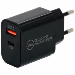 IWH Chargeur USB 30 W 1x USB-A 1x USB-C® Power Delivery QC 3.0 noir intérieure