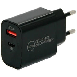 IWH Chargeur USB 30 W 1x USB-A 1x USB-C® Power Delivery QC 3.0 noir intérieure