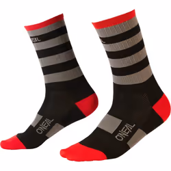 Oneal Performance Stripe Chaussettes de cyclisme, noir-gris-rouge, taille 39 - 42 pour Hommes