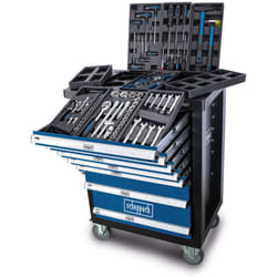 Servante d'atelier TW1100 Set d'outils - Chariot d'outillage avec 4 roulettes - 70 pièces incluses - Verrouillable et Mobile - 7 tiroirs - Scheppach