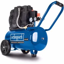 Le compresseur à air silencieux HC25Si de Scheppach possède un moteur de 1100 W qui ne nécessite pas d’huile, signifiant un e ...