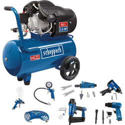 Scheppach - Compresseur bicylindre HC55DC - 50L -Lubrifié - 10bar - 2200W / 3PS - 412L/min de débit d'aspiration - + Set d'accessoires pneumatiques