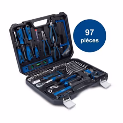 Ensemble d'outils, pratique et complet, de 97 pieces dans une mallette en plastique robuste, idéal pour la maison, le chantie ...