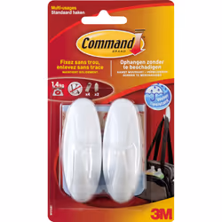 Command W17081, Crochet universel, Blanc, Plastique, Bande adhésive, 1,4 kg, Rectangle