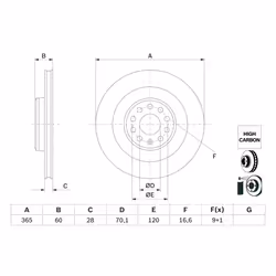 Disque de frein BOSCH 0 986 479 G56 arrière, ventilé, à haute teneur en carbone, 1 pièce