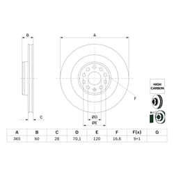 Disque de frein BOSCH 0 986 479 G56 arrière, ventilé, à haute teneur en carbone, 1 pièce
