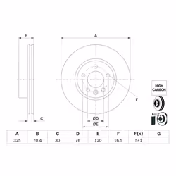 Disque de frein BOSCH 0 986 479 F22 avant, ventilé, à haute teneur en carbone, 1 pièce