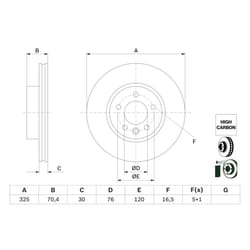Disque de frein BOSCH 0 986 479 F22 avant, ventilé, à haute teneur en carbone, 1 pièce