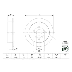 Disque de frein BOSCH 0 986 479 G61 arrière, plein, à haute teneur en carbone, 1 pièce