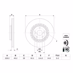 Disque de frein BOSCH 0 986 479 G63 avant, ventilé, à haute teneur en carbone, 1 pièce