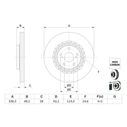 Disque de frein BOSCH 0 986 479 G63 avant, ventilé, à haute teneur en carbone, 1 pièce