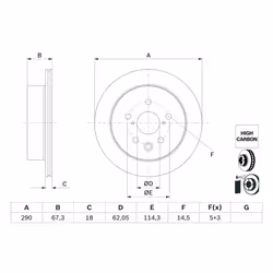 Disque de frein BOSCH 0 986 479 G64 arrière, ventilé, à haute teneur en carbone, 1 pièce