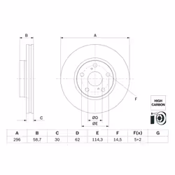 Disque de frein BOSCH 0 986 479 G67 avant, ventilé, à haute teneur en carbone, 1 pièce